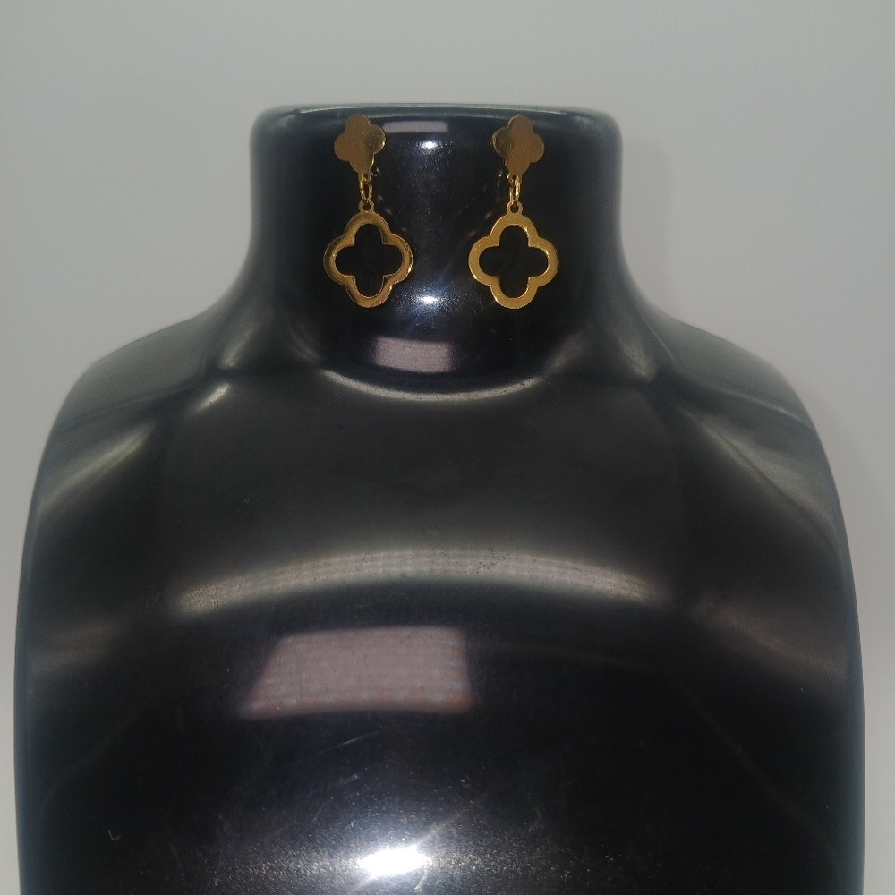 18K Gold Plated Hollow Double Clover Style Earrings​​